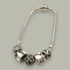 Vintage Sterling Silver Charm Bracelet with Designer Beads - Trail Beads
